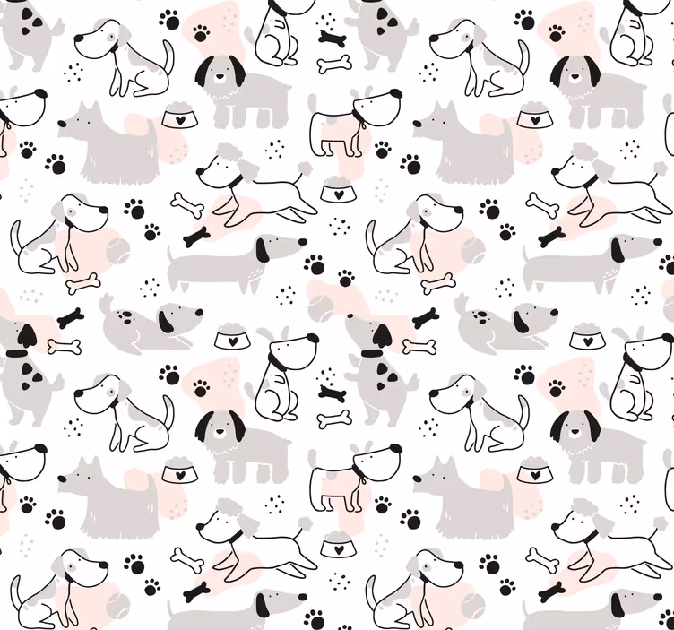 Gray dogs pattern bedroom wallpaper - TenStickers