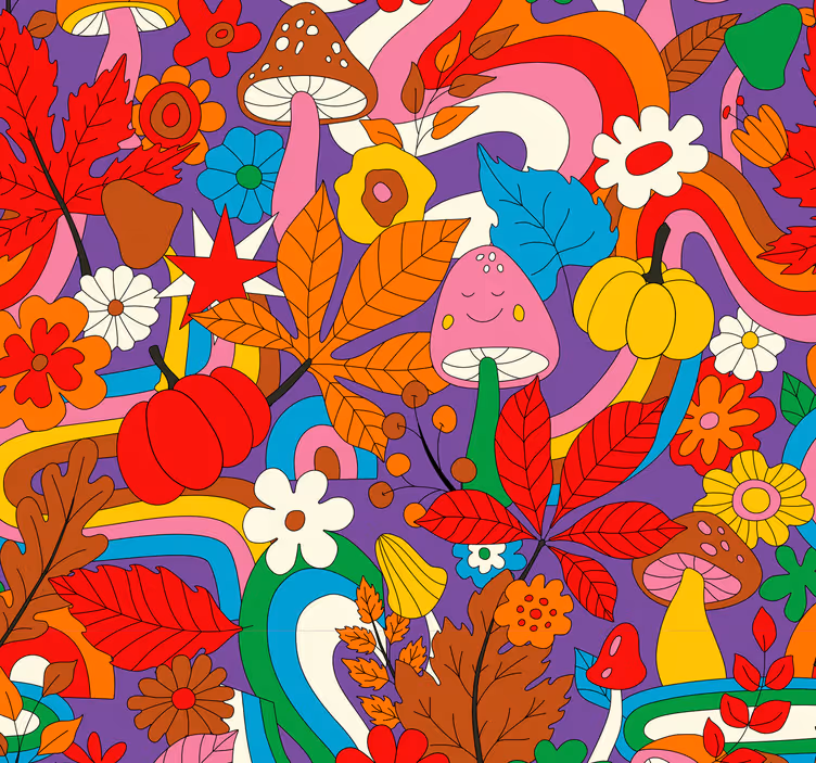 Flower power retro pattern Vintage Wallpaper - TenStickers