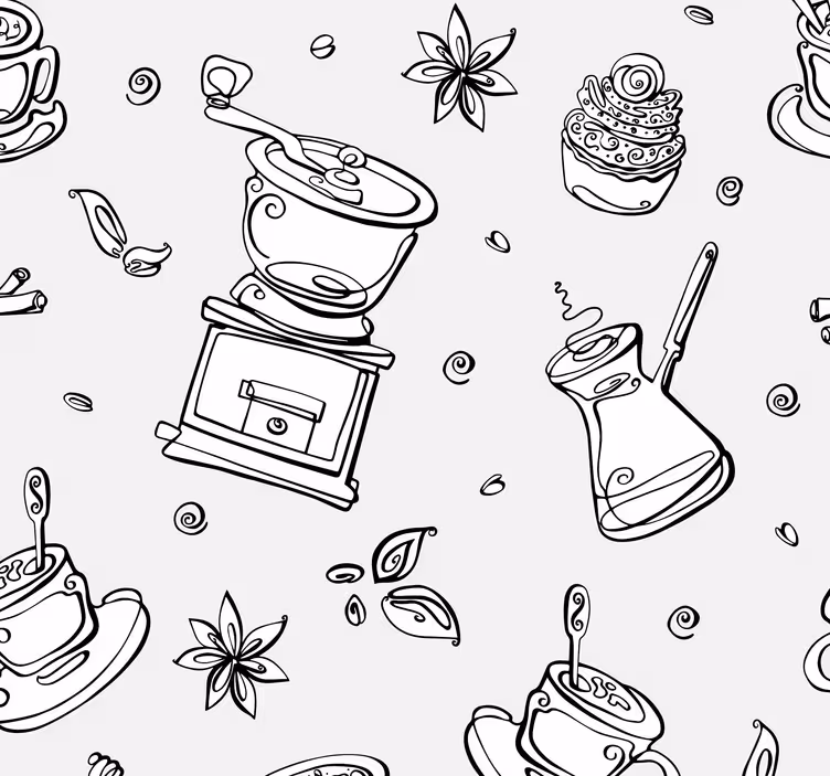 Warm coffee sketch kitchen wallpaper - TenStickers