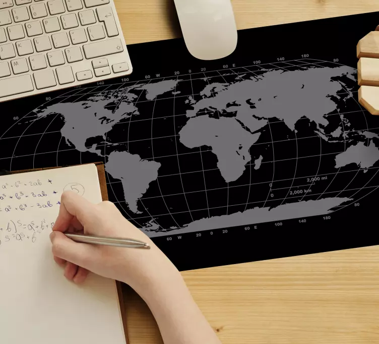 Black world map mouse pad - TenStickers