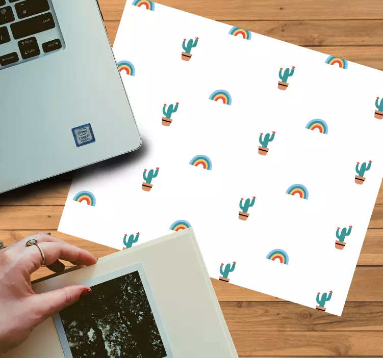 Cactus and rainbow pattern original mouse pad - TenStickers