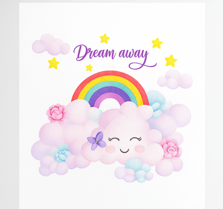 Pink clouds and rainbow children room roller blind - TenStickers