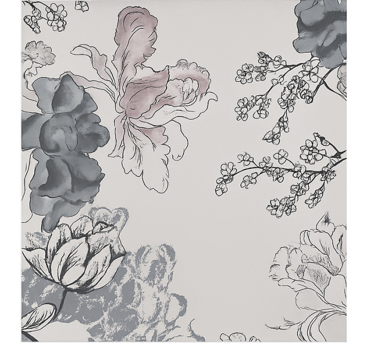 Grayscale watercolour fowers living room roller blind - TenStickers