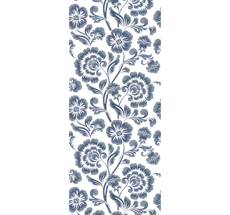 Bathroom roller blind with blue flowers on white - TenStickers