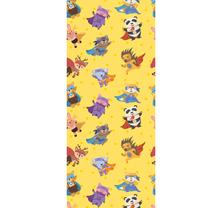 Children room roller blind superhero pets on yellow - TenStickers