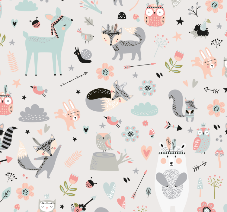 Children room roller blind nordic pink forest design - TenStickers