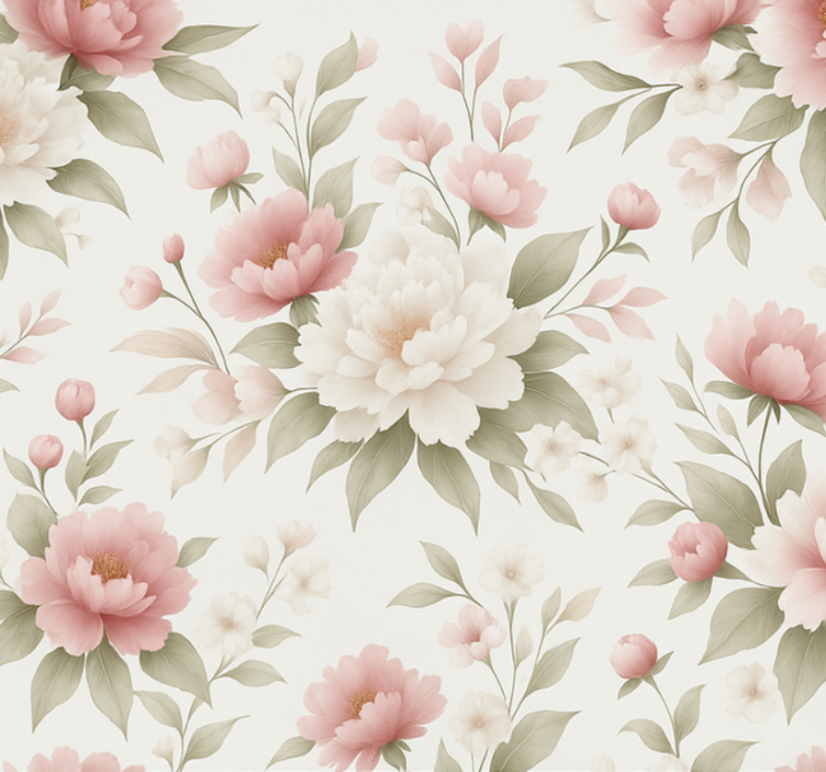 Pink roller blind with white pink peony floral - TenStickers