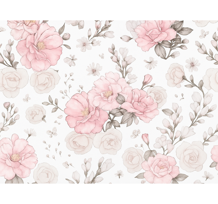 Pink roller blind with grey floral design - TenStickers