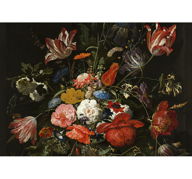 Kitchen roller blind with red blue and white flowers - TenStickers