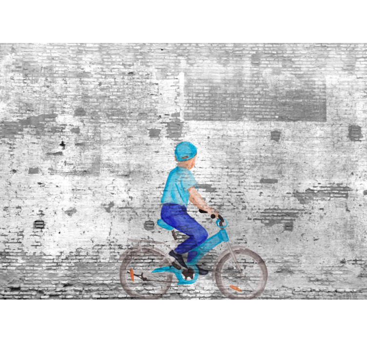 Kitchen roller blind children on a bike mural - TenStickers