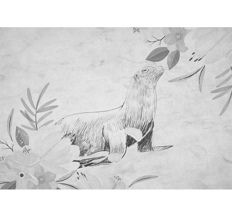 Kitchen roller blind with gray seal and flowers - TenStickers