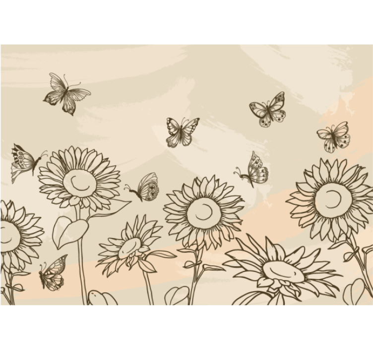 Kitchen roller blind in beige sunflowers and butterflies - TenStickers
