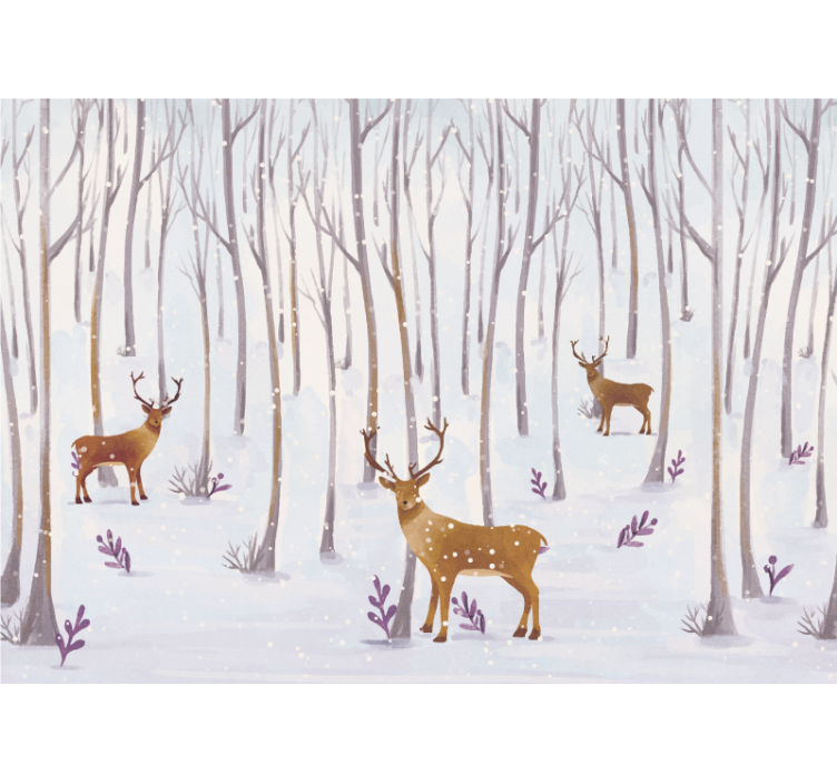 White roller blind scandinavian winter forest animals - TenStickers