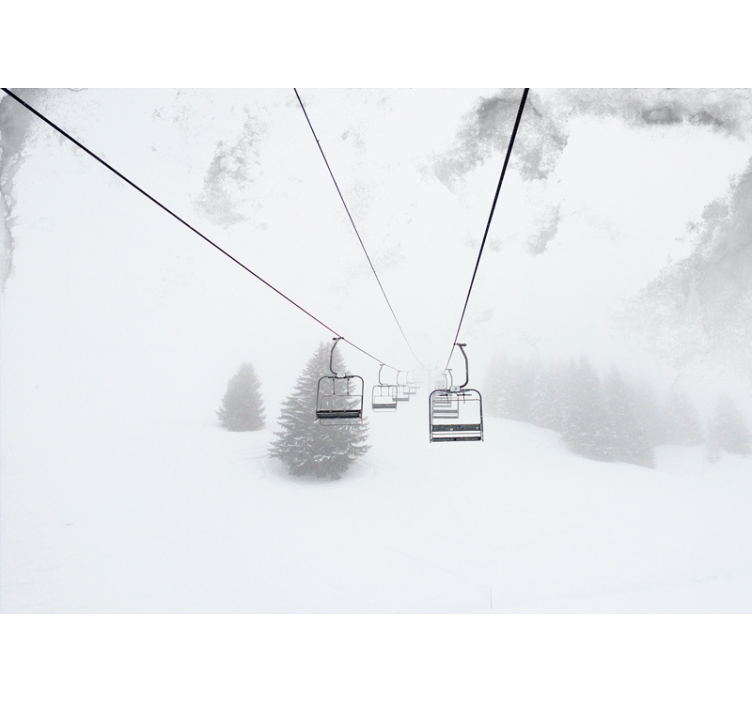 White roller blind cable car on snow photography - TenStickers