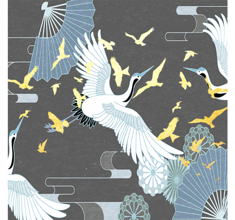 Living room roller blind with oriental bird design - TenStickers