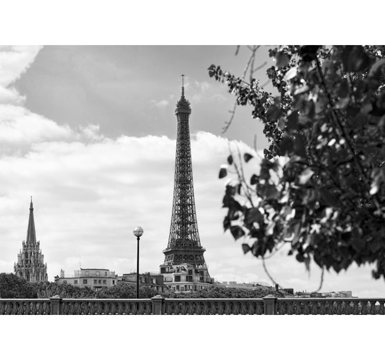 Living room roller blind eiffel tower in black and white - TenStickers