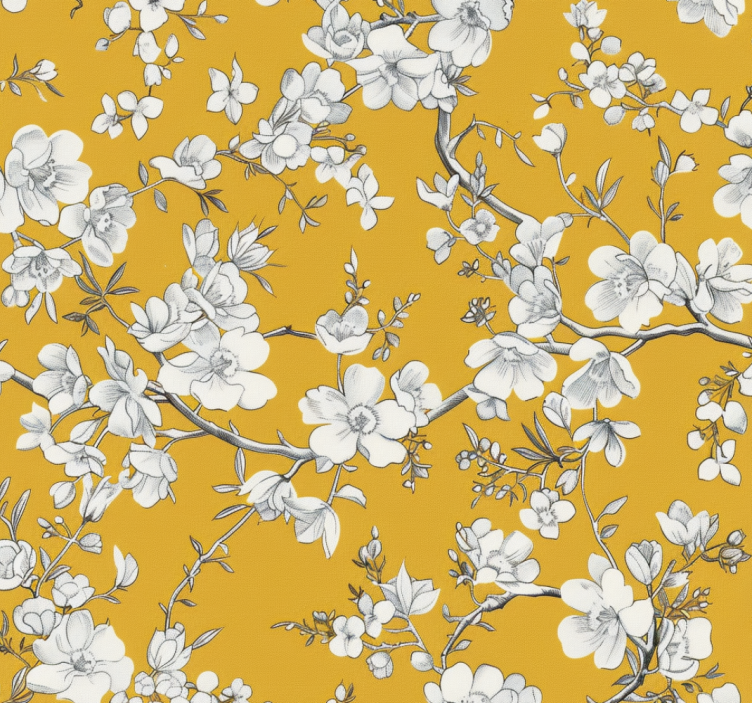 Yellow roller blind with floral vintage pattern - TenStickers