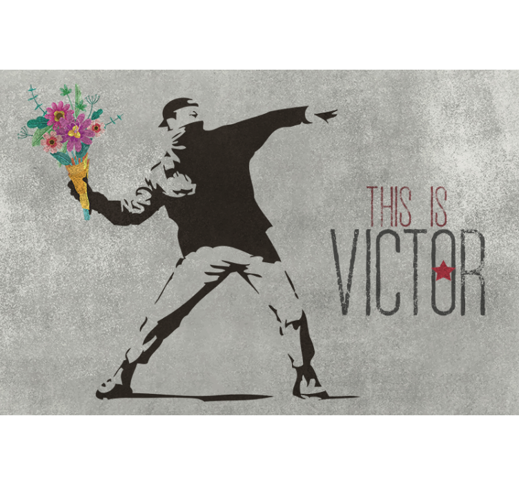 Gray roller blind personalized banksy flower bouquet - TenStickers