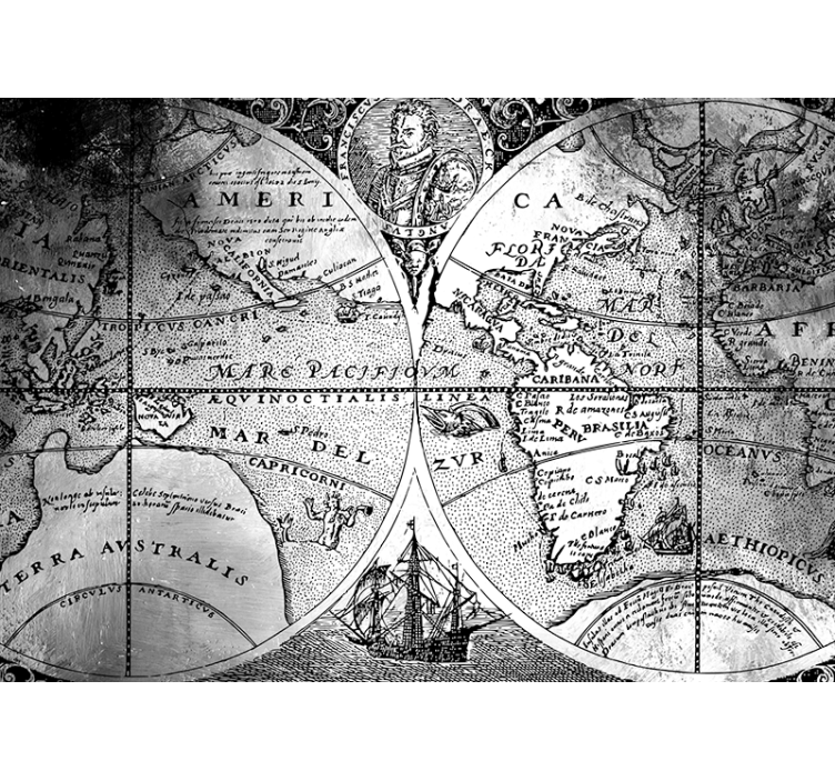 Gray roller blind black and white world map - TenStickers