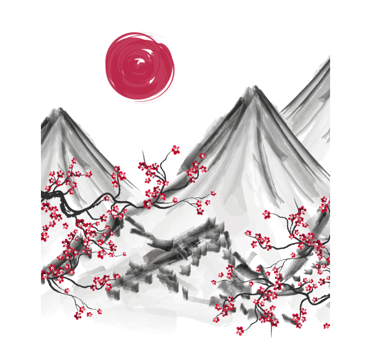 Japanese style red sun Blind painting - TenStickers