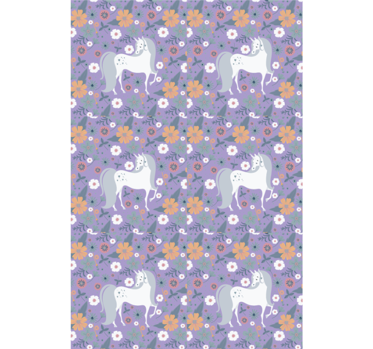 Purple unicorns and flowers children room roller blind - TenStickers