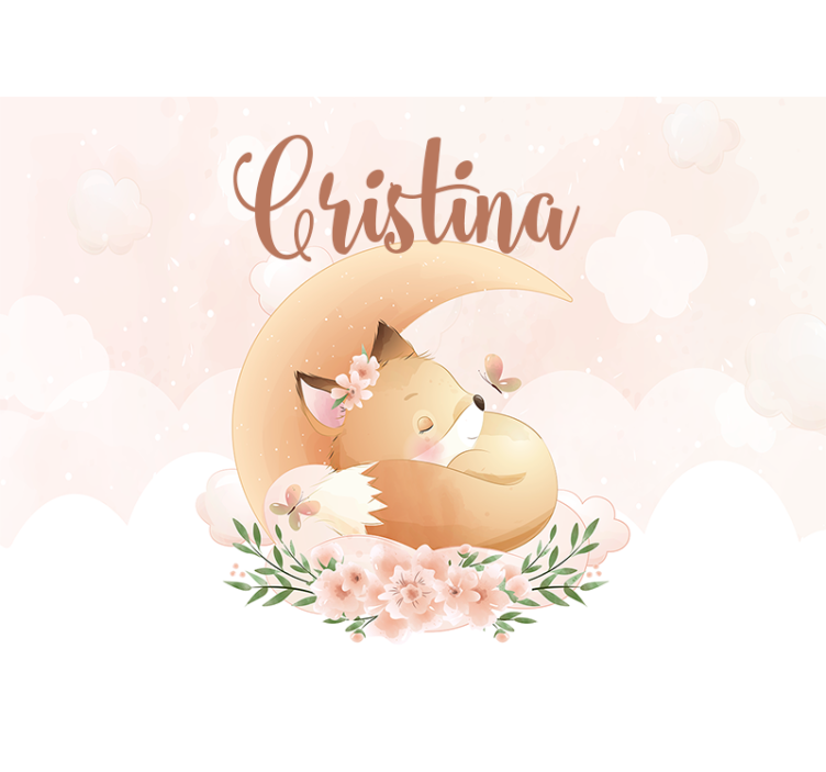 Sleeping fox on moon with name children room roller blind - TenStickers