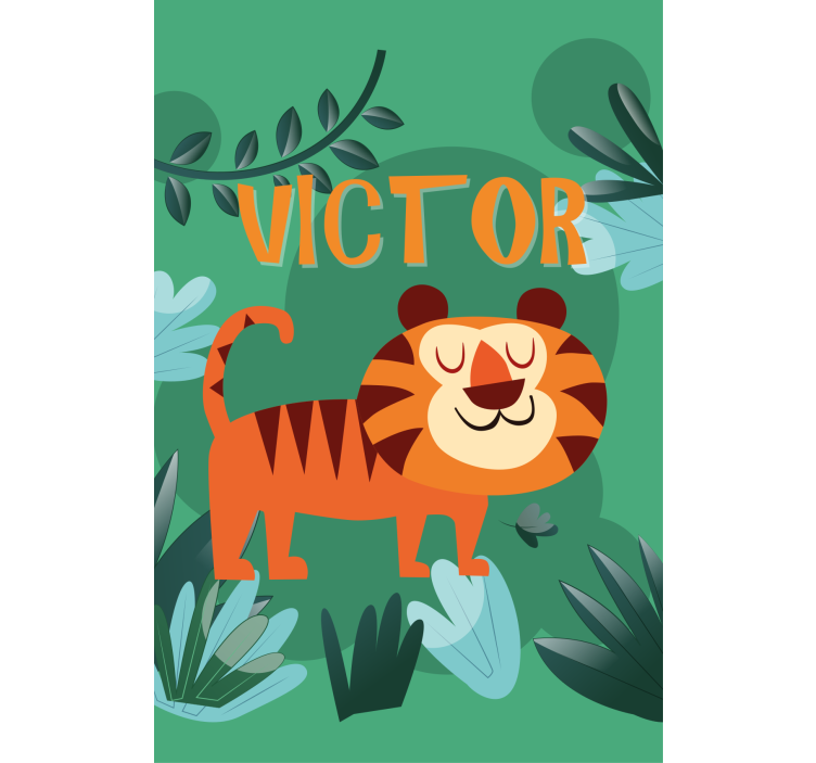 Happy tiger with name children room roller blind - TenStickers