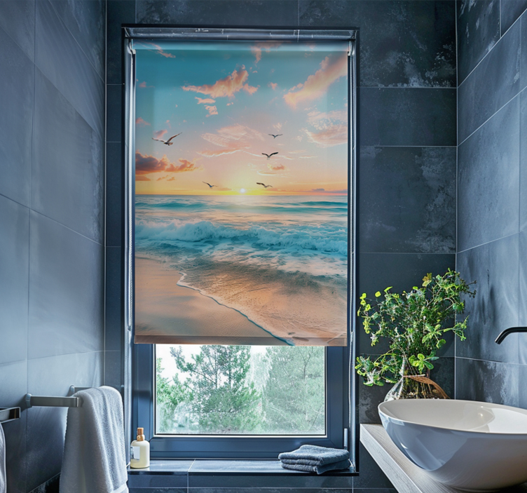 Beach and seagulls bathroom roller blind - TenStickers