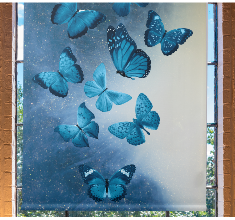 Blue flying motif butterfly roller blind - TenStickers