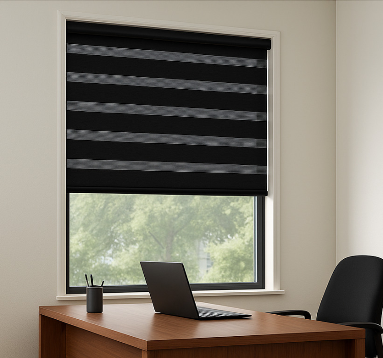 Black striped sheer office roller blind - TenStickers