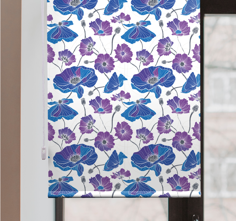 Blue and pink pattern flowers and plants roller blind - TenStickers