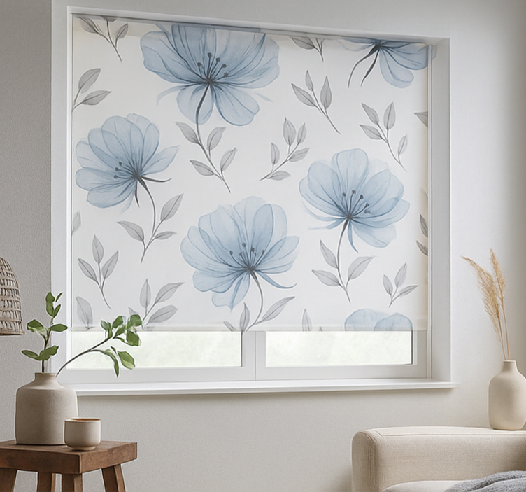 Blue elegant flowers teenage bedroom roller blind - TenStickers