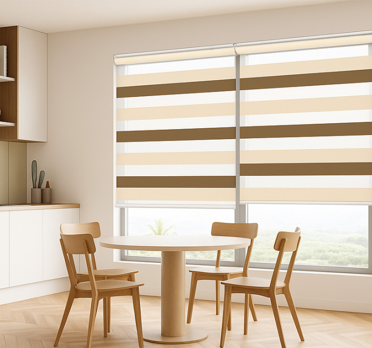 Brown beige stripe pattern  dining room roller blind - TenStickers