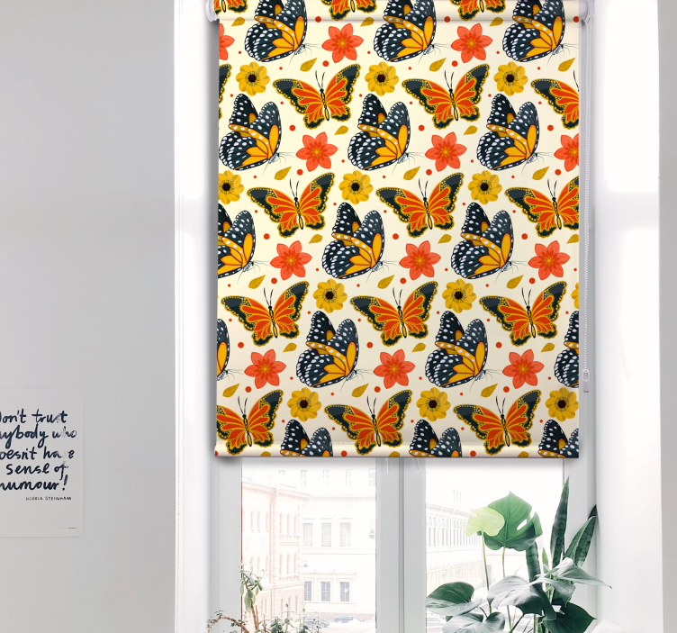 Butterflies Floral Pattern butterfly roller blind - TenStickers