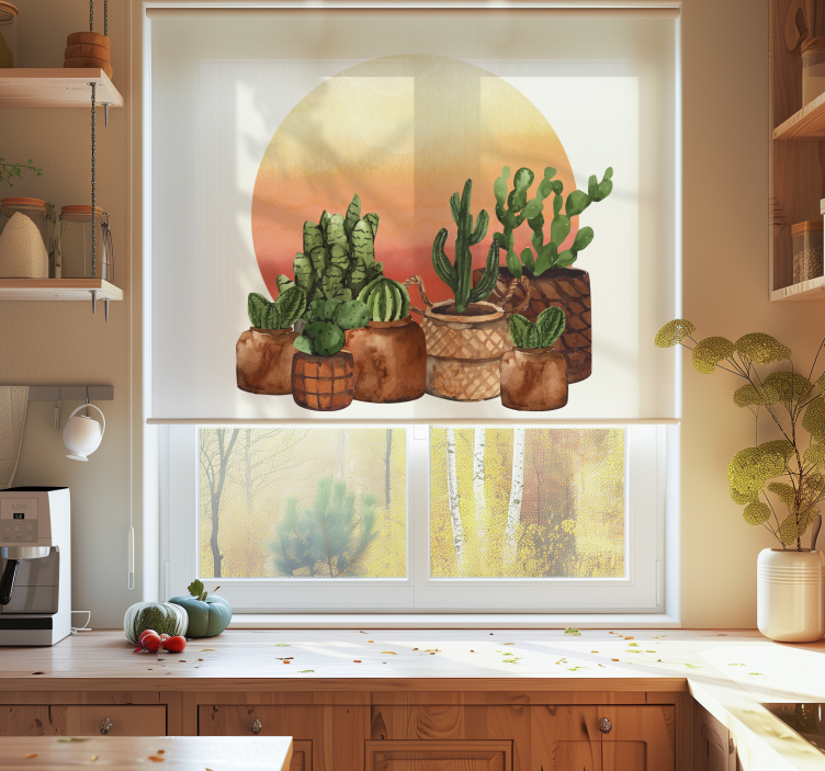 cactus with sunset in circle Kitchen blind - TenStickers