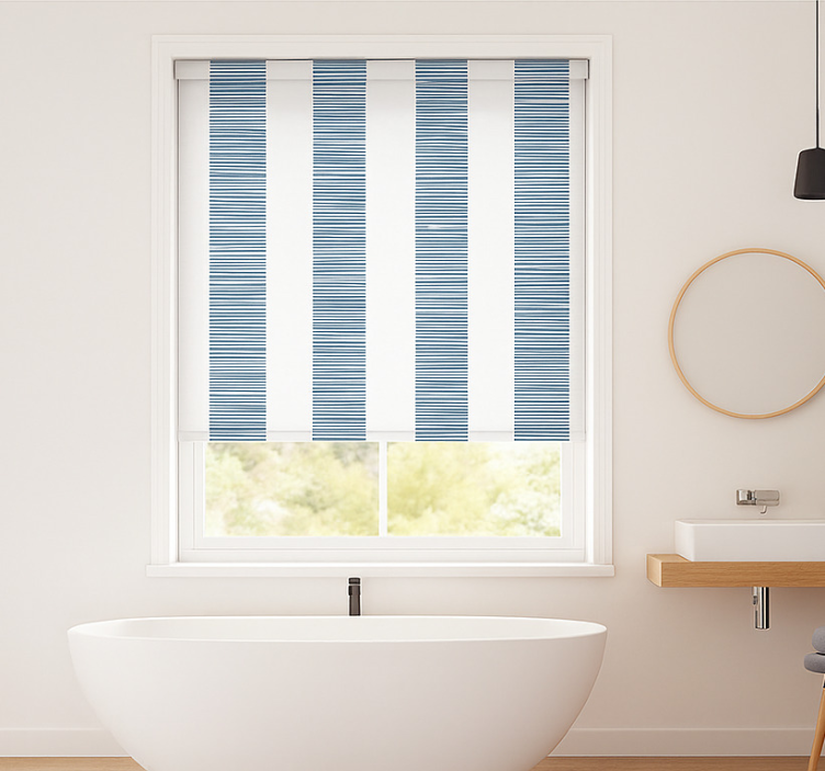 "Ceramica Righe Blu" bathroom roller blind - TenStickers