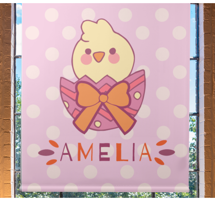 Baby chick with bow and name customise roller blind - TenStickers