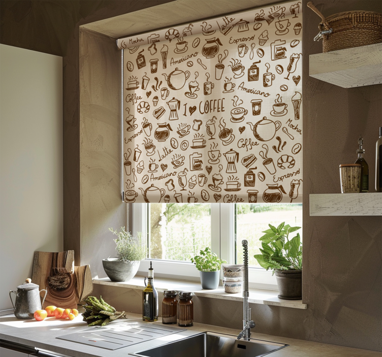 Coffee pattern kitchen roller blind - TenStickers