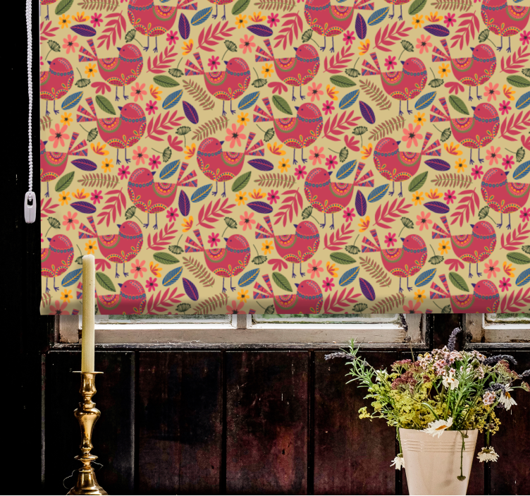 Colorful birds folk art pattern Flower blind - TenStickers