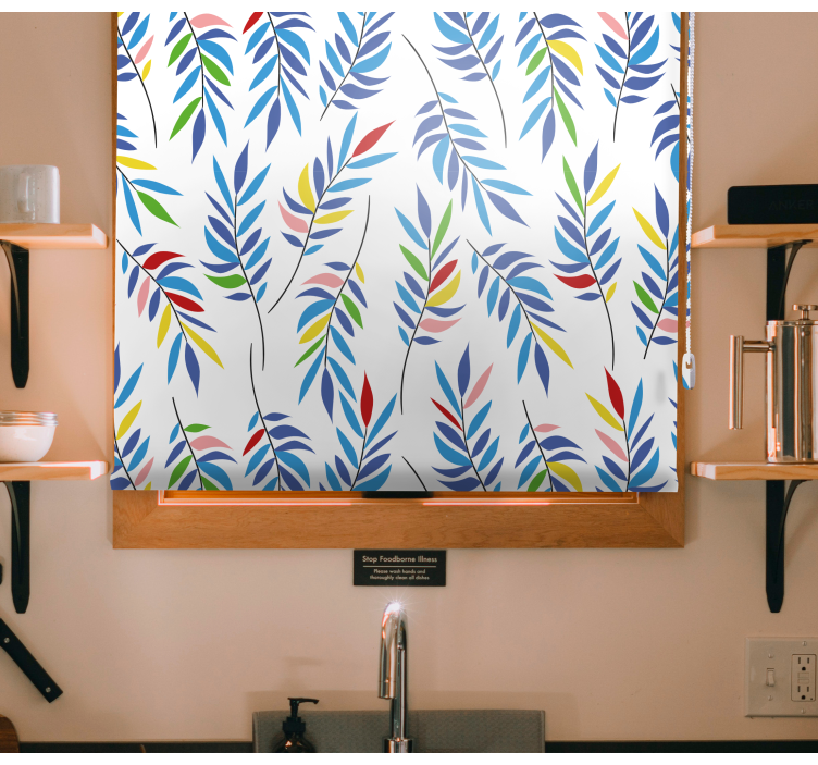 Colorful leafy pattern flowers and plants roller blind - TenStickers