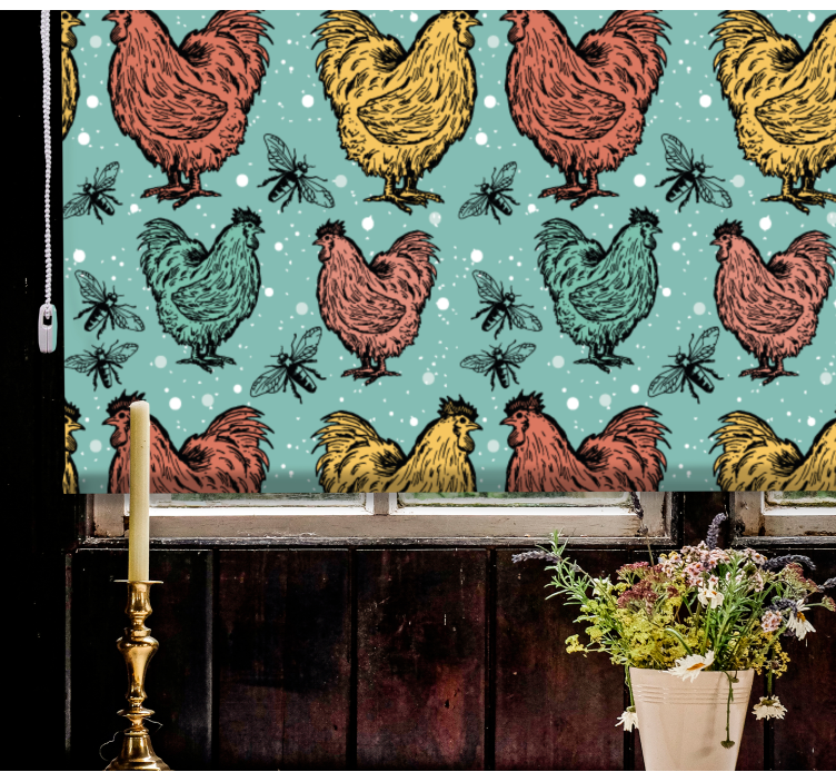 Colorful Rooster Pattern animal roller blind - TenStickers