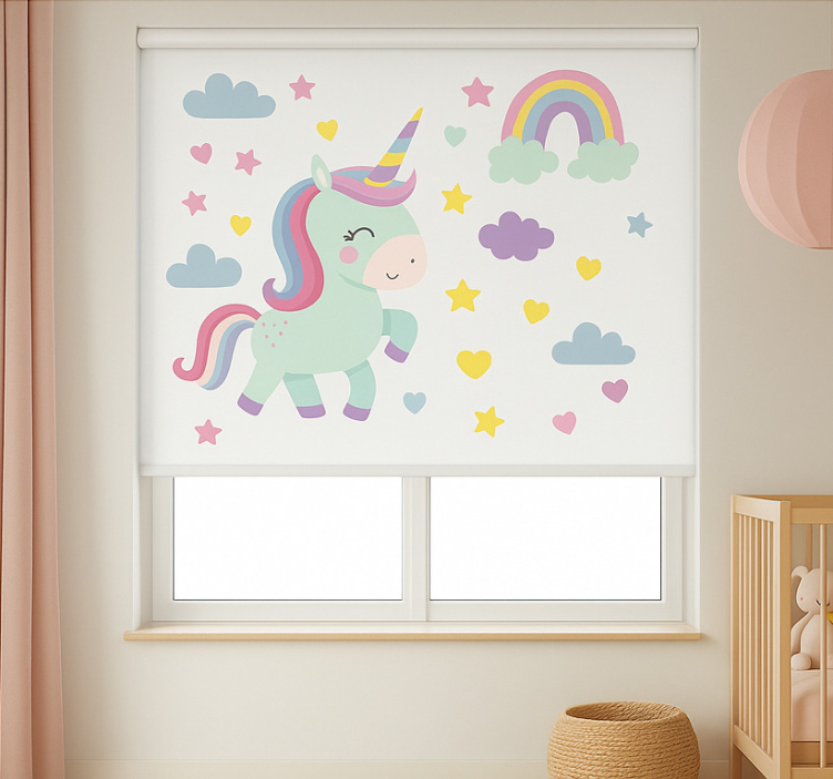 Colorful unicorn design children room roller blind - TenStickers