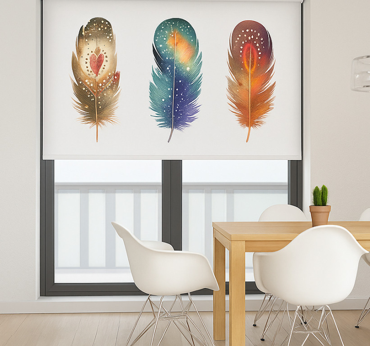 Colourful tribal inspired feathers  dining room roller blind - TenStickers