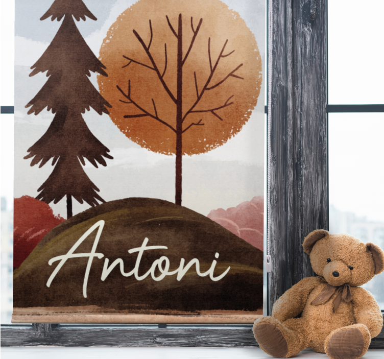 Nordic forest with name children room roller blind - TenStickers