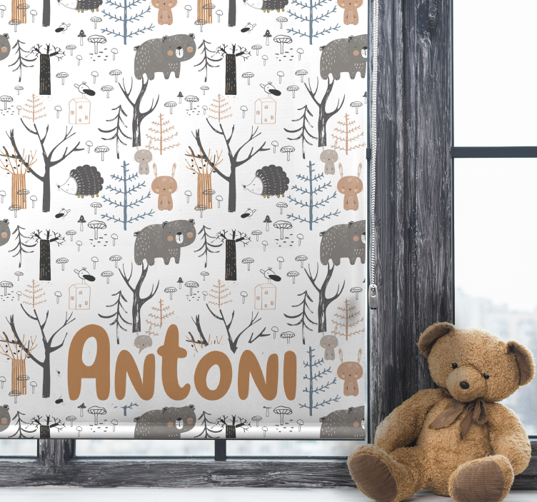 Nordic animals with name children room roller blind - TenStickers
