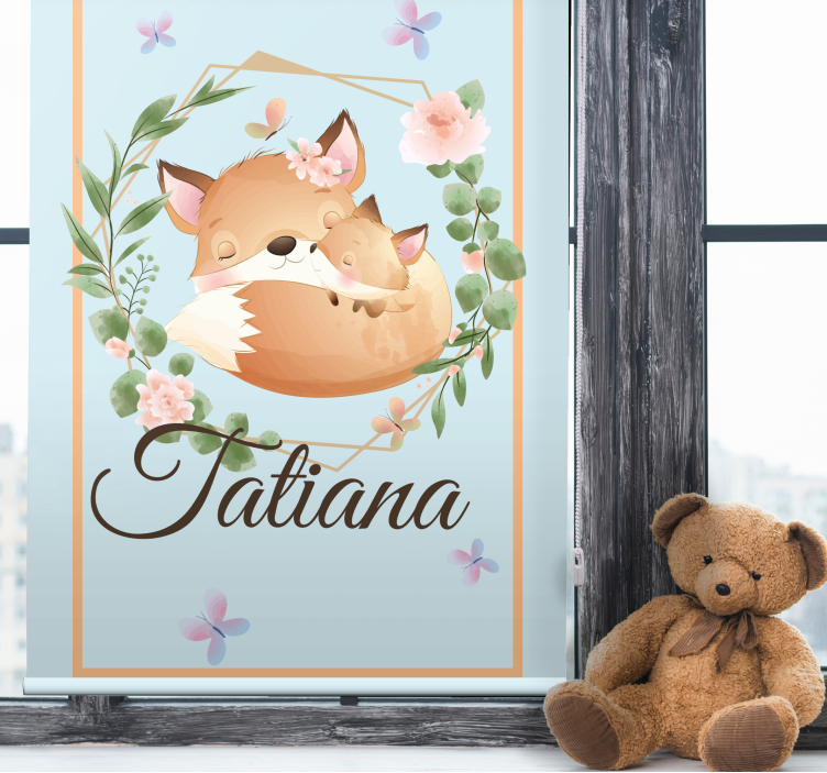 Fox family with name children room roller blind - TenStickers