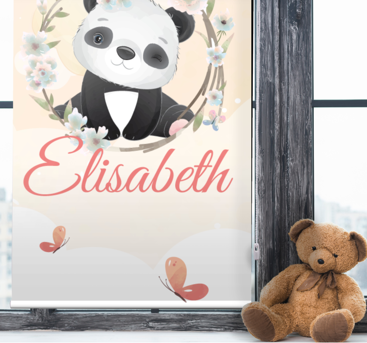 Baby panda with name children room roller blind - TenStickers