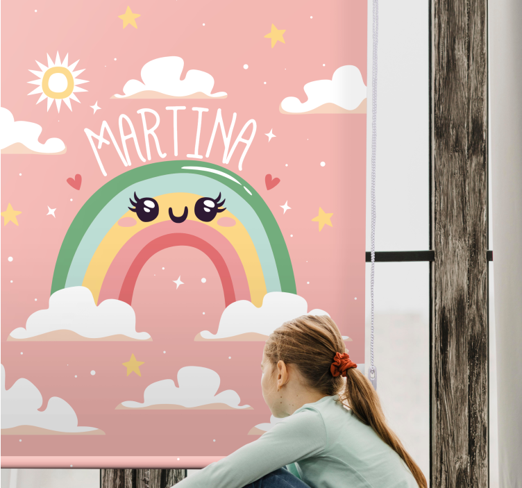 Pink rainbow design with name children room roller blind - TenStickers