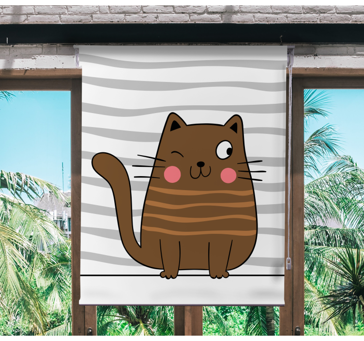 Cute striped brown cat Childrens blind - TenStickers