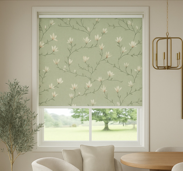 Dining room roller blind in olive tone blooming branches - TenStickers